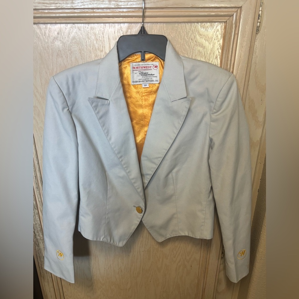 Vintage Northwest Airlines Stewardess Jacket Sz 6R Disney Gray Gold